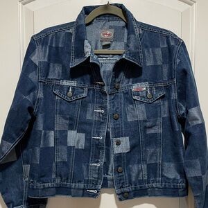 🔥 90s Retro Lady Cool J Sz Medium Blue Silver Patchwork Denim Rapper Jacket